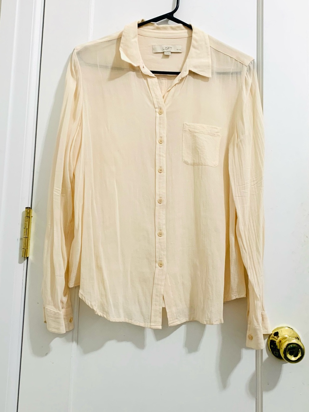 LOFT Cream Long-Sleeve Button-Down Shirt
